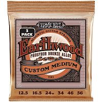 ERNIE BALL 3543 Earthwood Phosphor Bronze Custom Medium 3 Pack 12.5-56