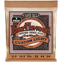 ERNIE BALL 3545 Earthwood Phosphor Bronze Custom Light 3 Pack 11.5-54