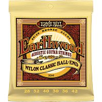 ERNIE BALL 2069 Earthwood Folk Nylon, Clear & Gold Ball End, 80/20 Bronze Acoustic Guitar Strings - 28-42 Gauge